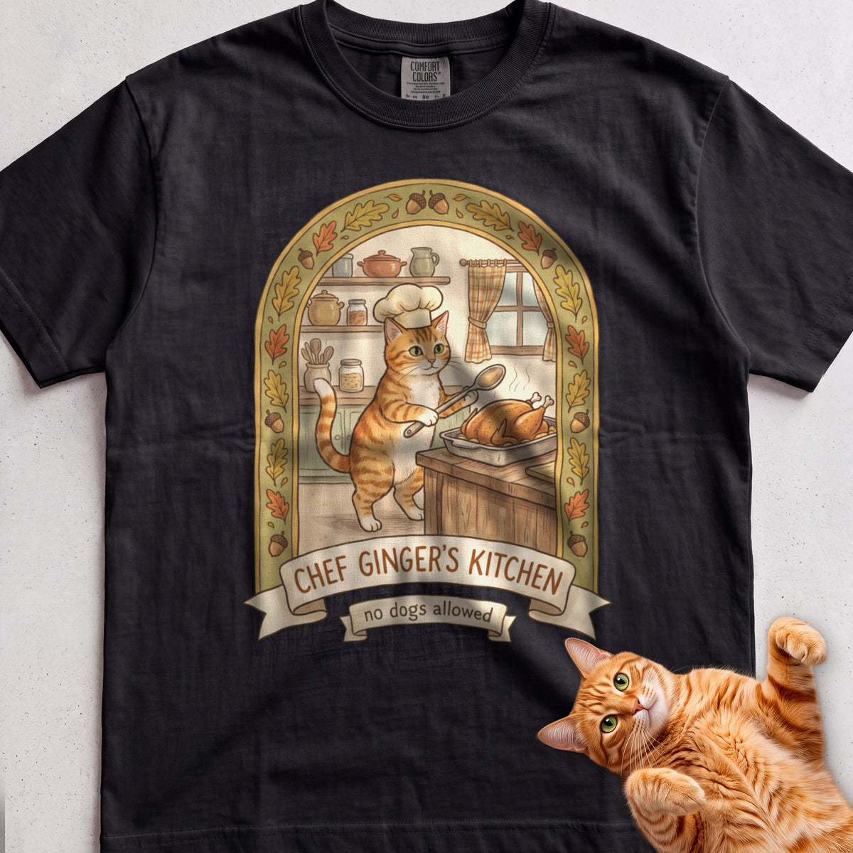 Personalized Chef's Kitchen Cat T-Shirt - Black