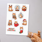 Personalized Christmas Cat Sticker Sheet, sticker sheet on a concrete floor (sample cat Mango)