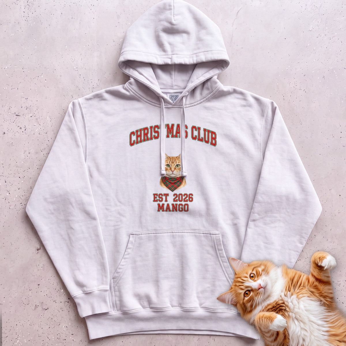 Personalized Christmas Club Varsity Cat Hoodie - White