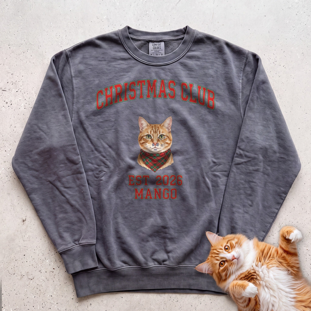 Personalized Christmas Club Varsity Cat Sweatshirt - Pepper