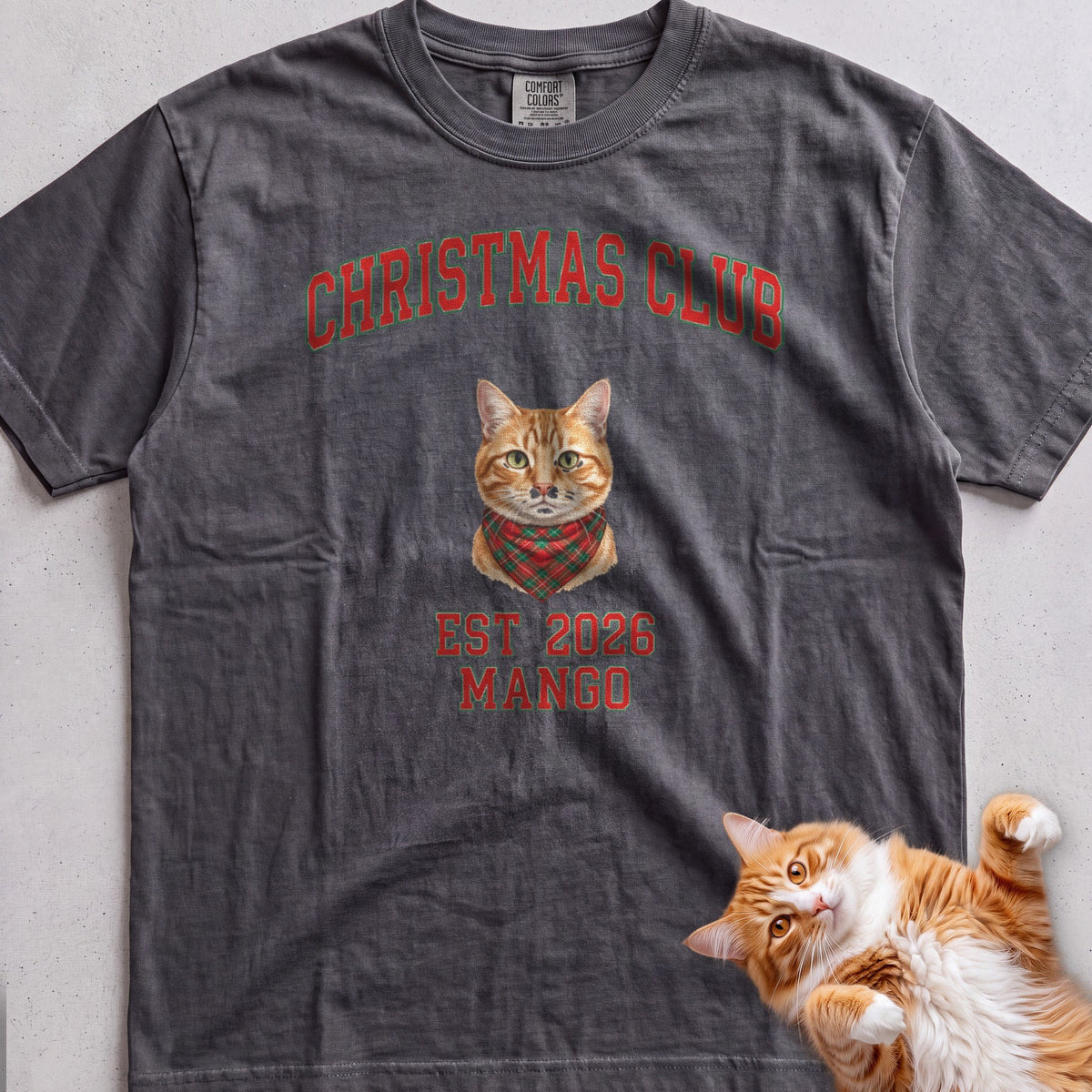 Personalized Christmas Club Varsity Cat T-Shirt - Pepper