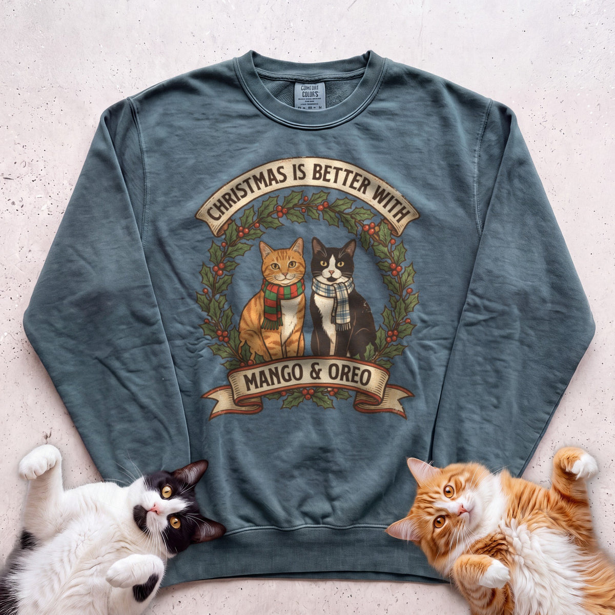 Personalized Christmas Is Better With Cats Sweatshirt - Blue Spruce