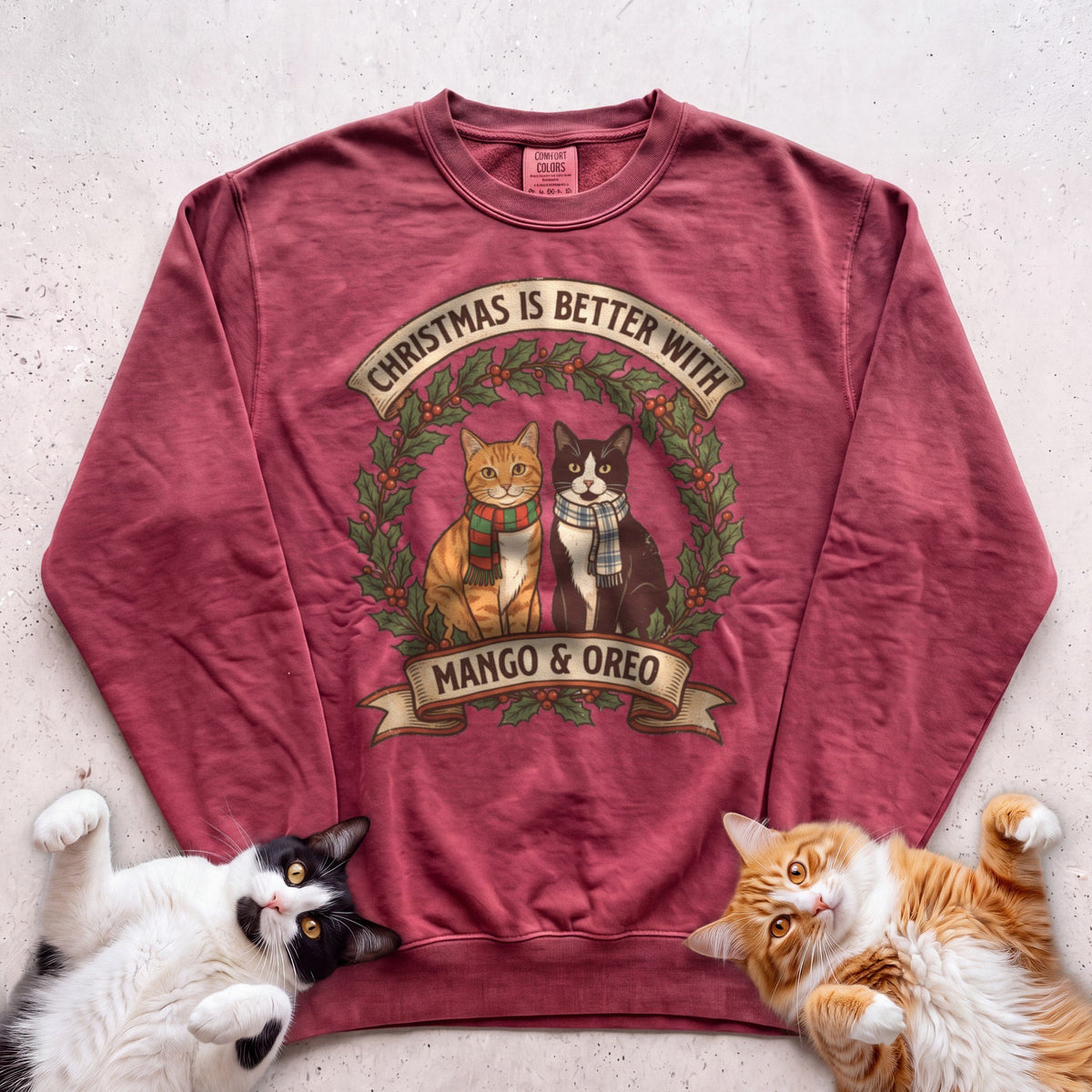 Personalized Christmas Is Better With Cats Sweatshirt - Crimson