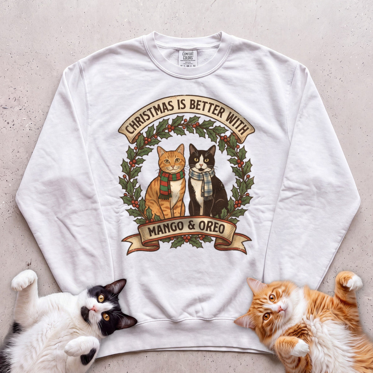 Personalized Christmas Is Better With Cats Sweatshirt - White