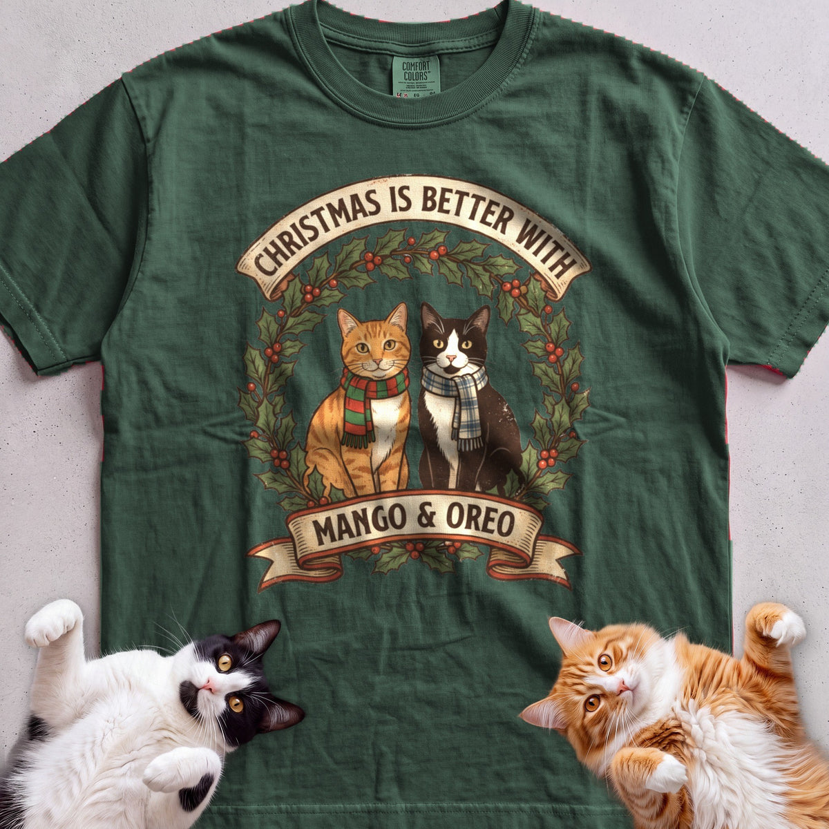 Personalized Christmas Is Better With Cats T-Shirt - Blue Spruce