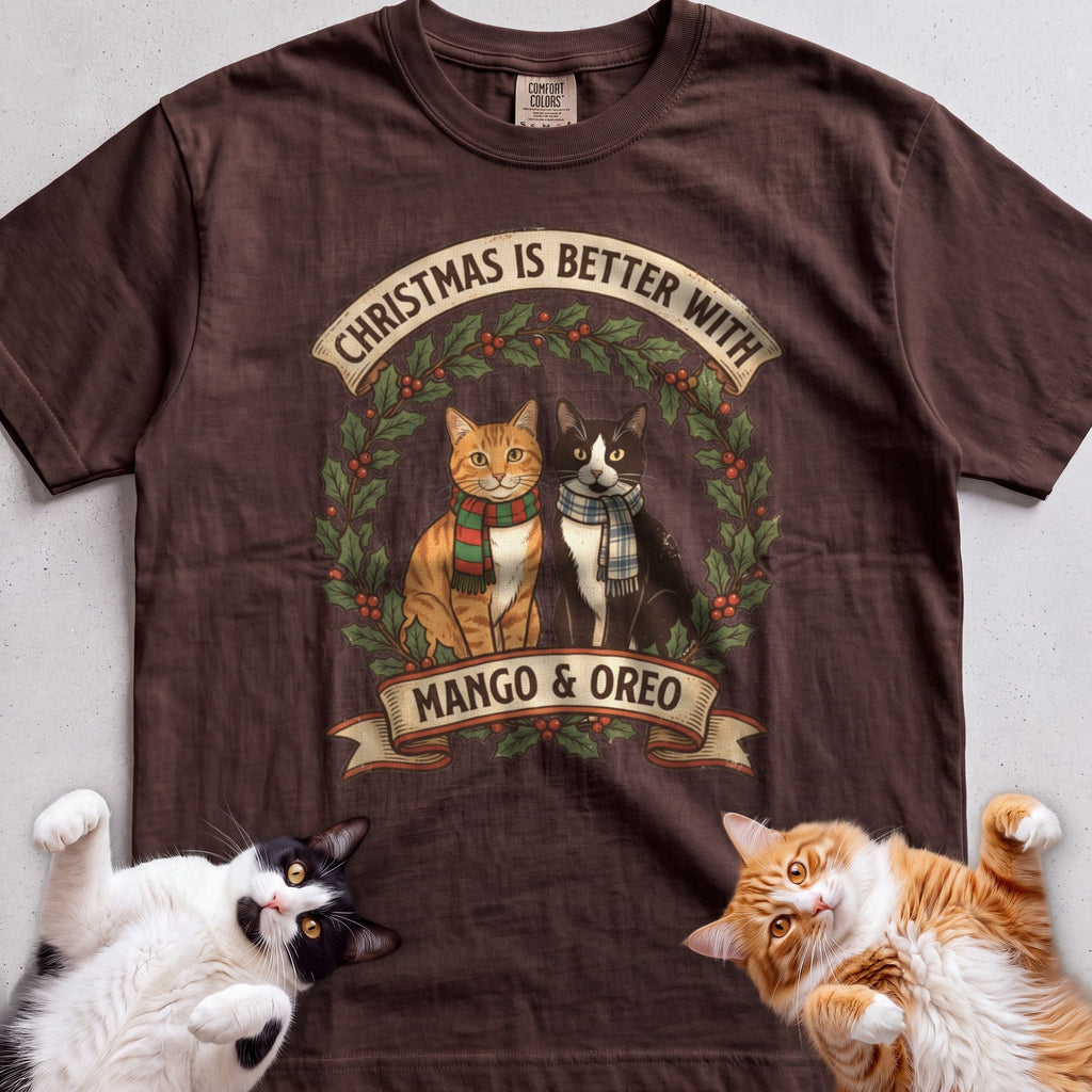 Personalized Christmas Is Better With Cats T-Shirt - Espresso