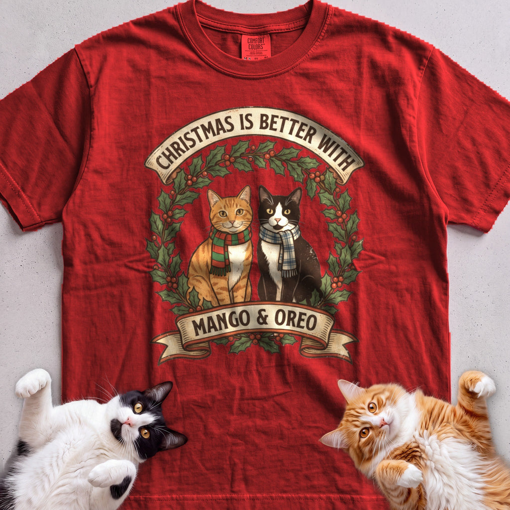 Personalized Christmas Is Better With Cats T-Shirt - Red