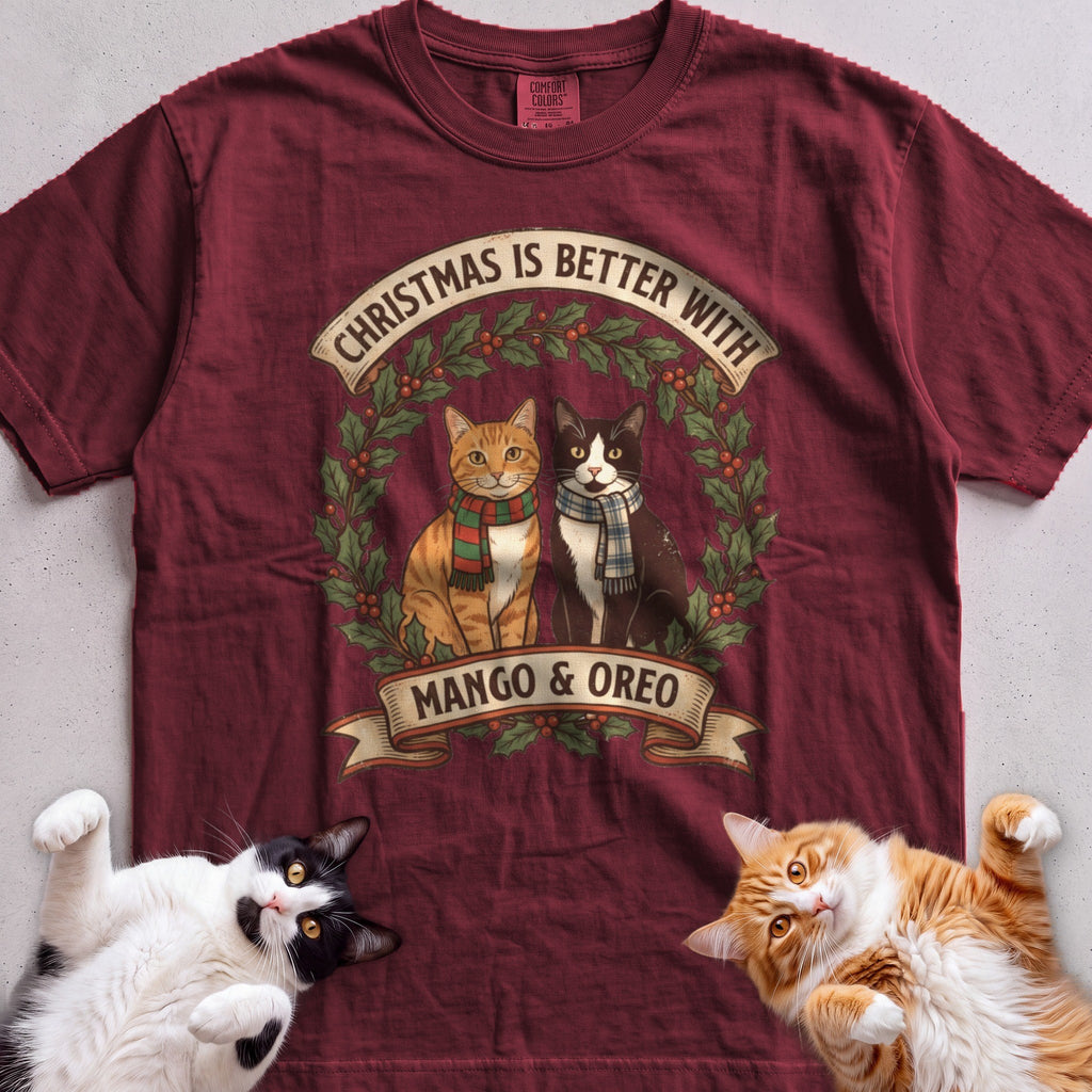 Personalized Christmas Is Better With Cats T-Shirt - Wine