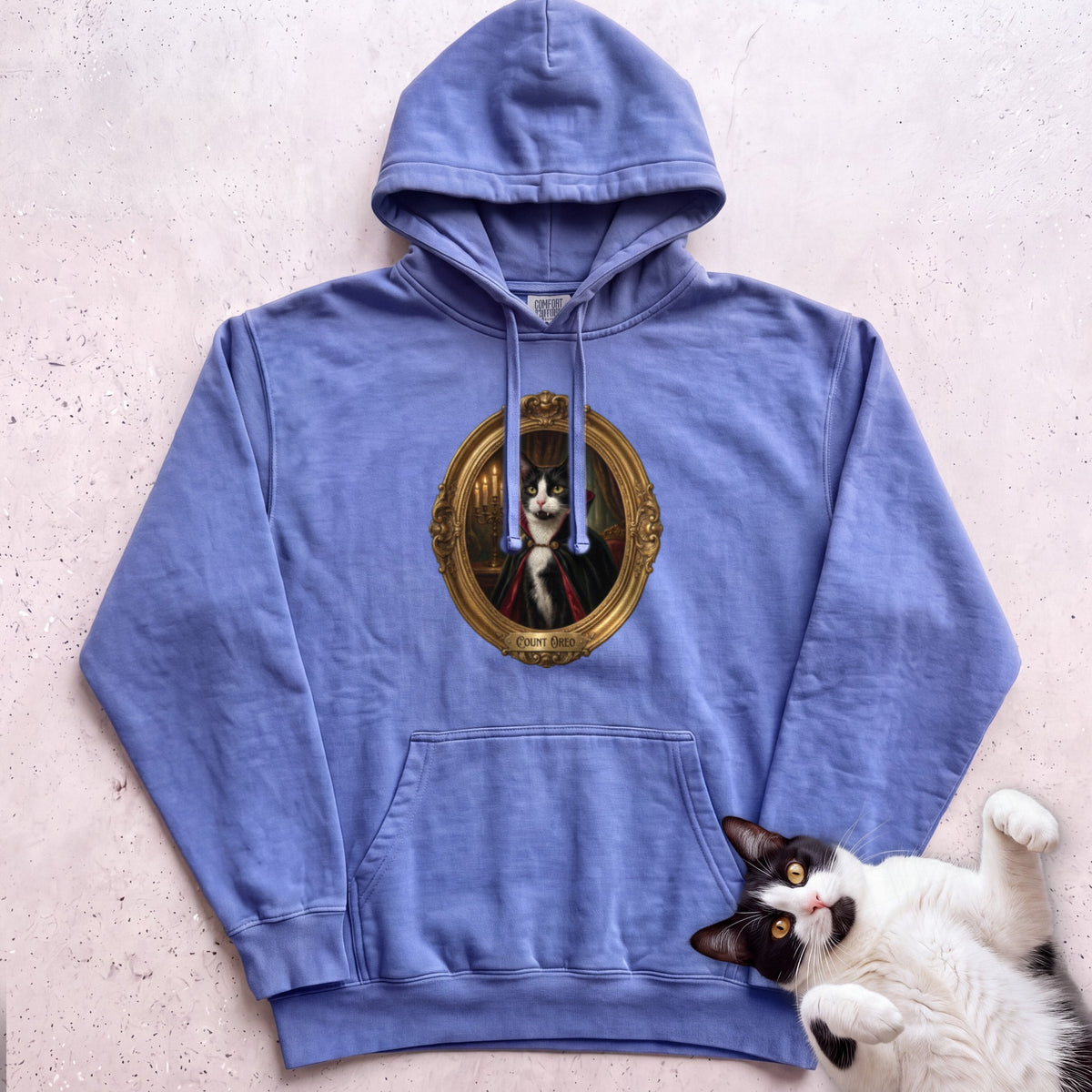 Personalized Count Vampire Cat Hoodie - Flo Blue