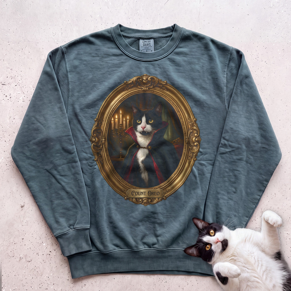 Personalized Count Vampire Cat Sweatshirt - Blue Spruce