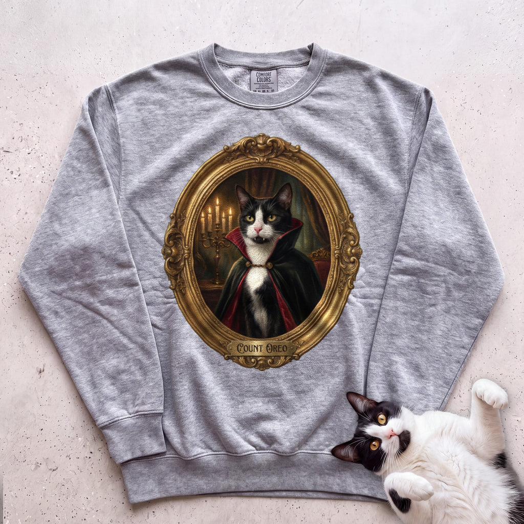 Personalized Count Vampire Cat Sweatshirt - Grey