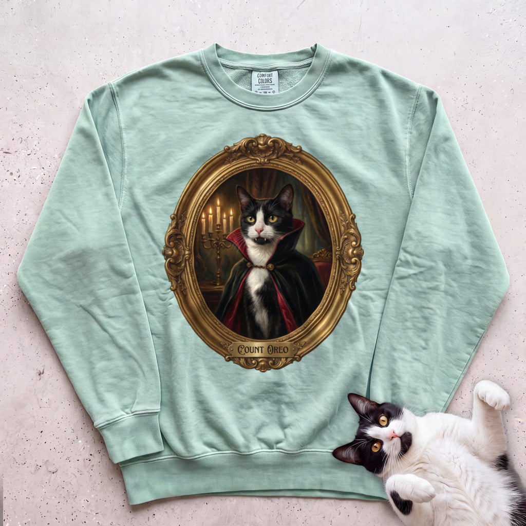 Personalized Count Vampire Cat Sweatshirt - Light Green