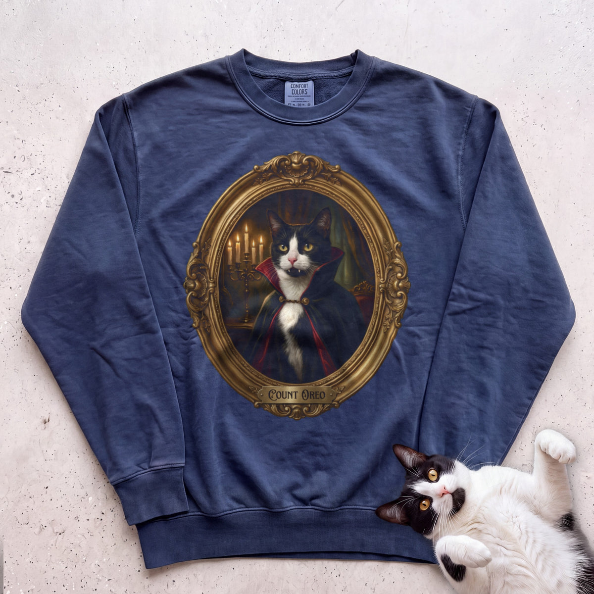 Personalized Count Vampire Cat Sweatshirt - True Navy