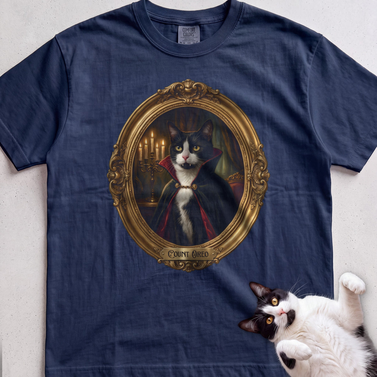 Personalized Count Vampire Cat T-Shirt - True Navy