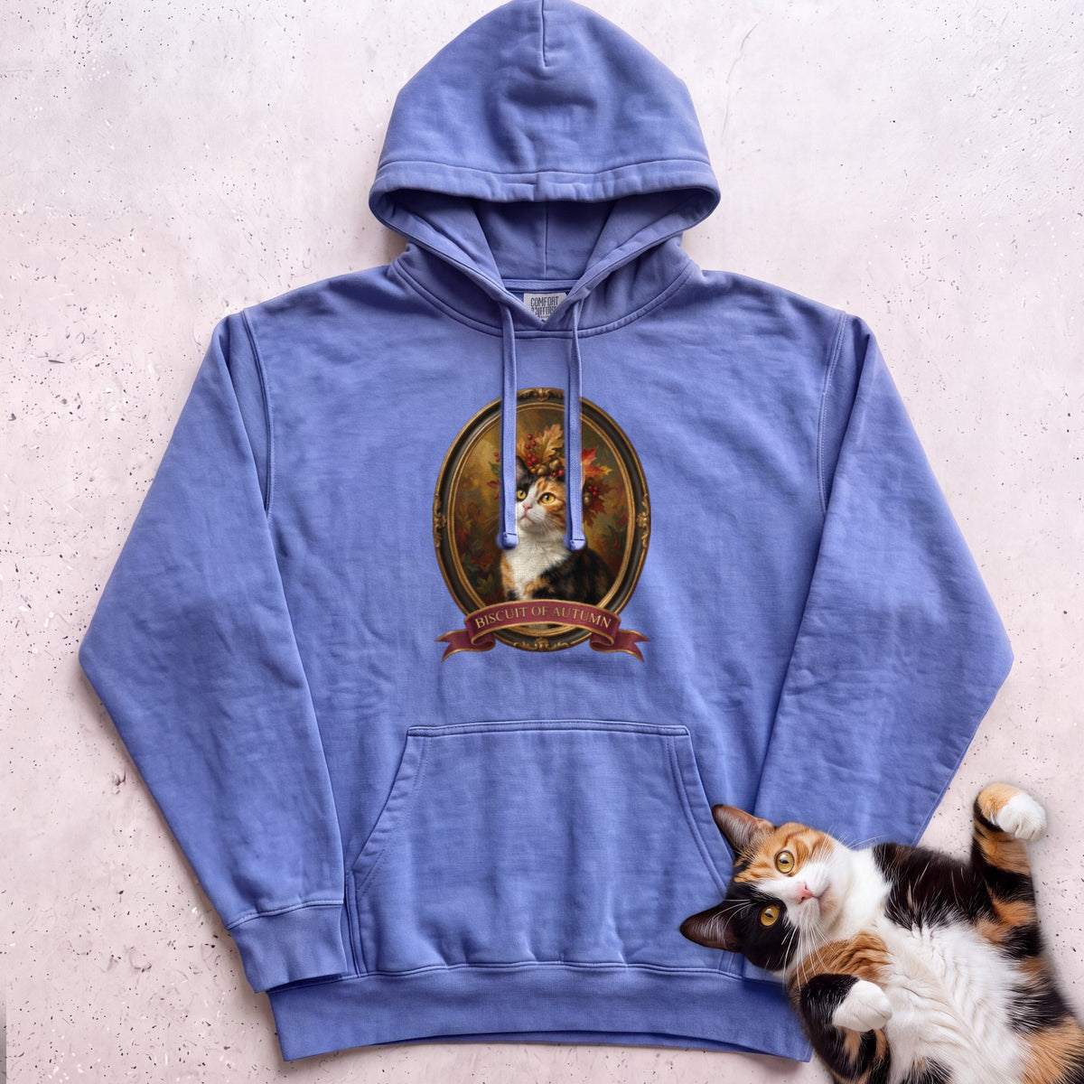 Personalized Crown of Autumn Leaves Cat Hoodie - Flo Blue
