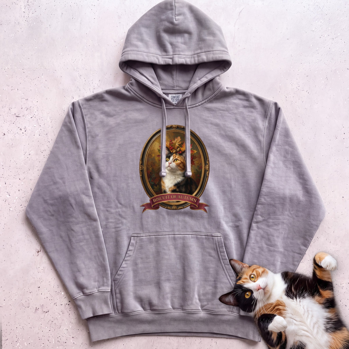 Personalized Crown of Autumn Leaves Cat Hoodie - Grey
