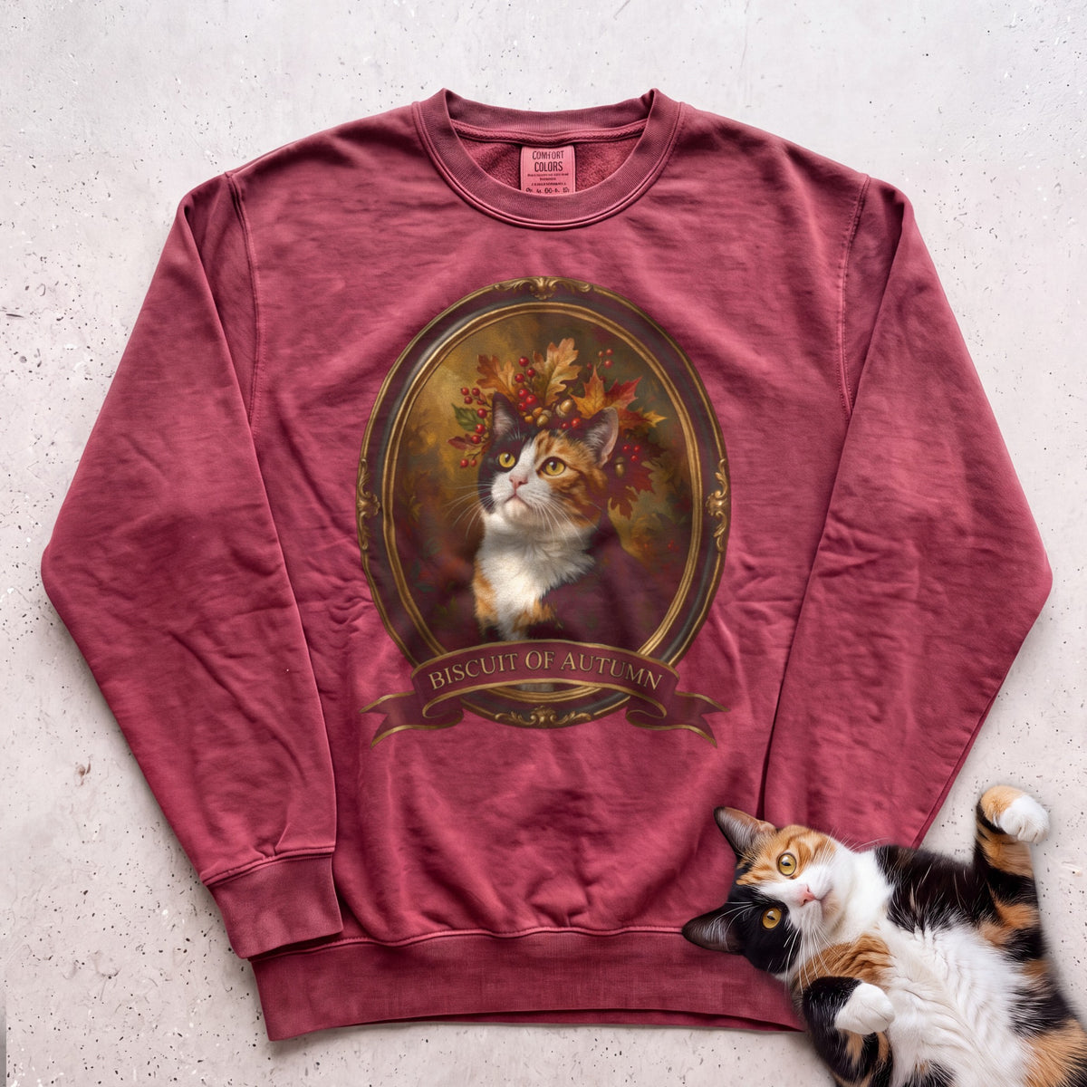 Personalized Crown of Autumn Leaves Cat Sweatshirt - Crimson