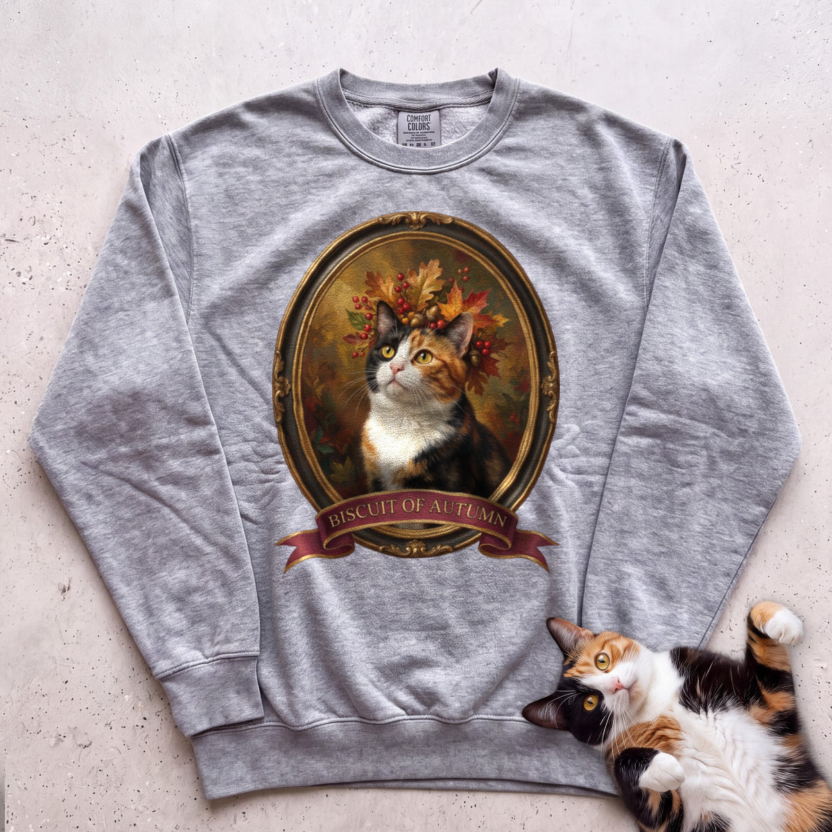 Personalized Crown of Autumn Leaves Cat Sweatshirt - Grey