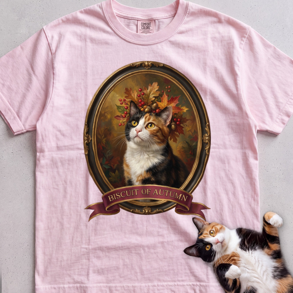 Personalized Crown of Autumn Leaves Cat T-Shirt - Blossom