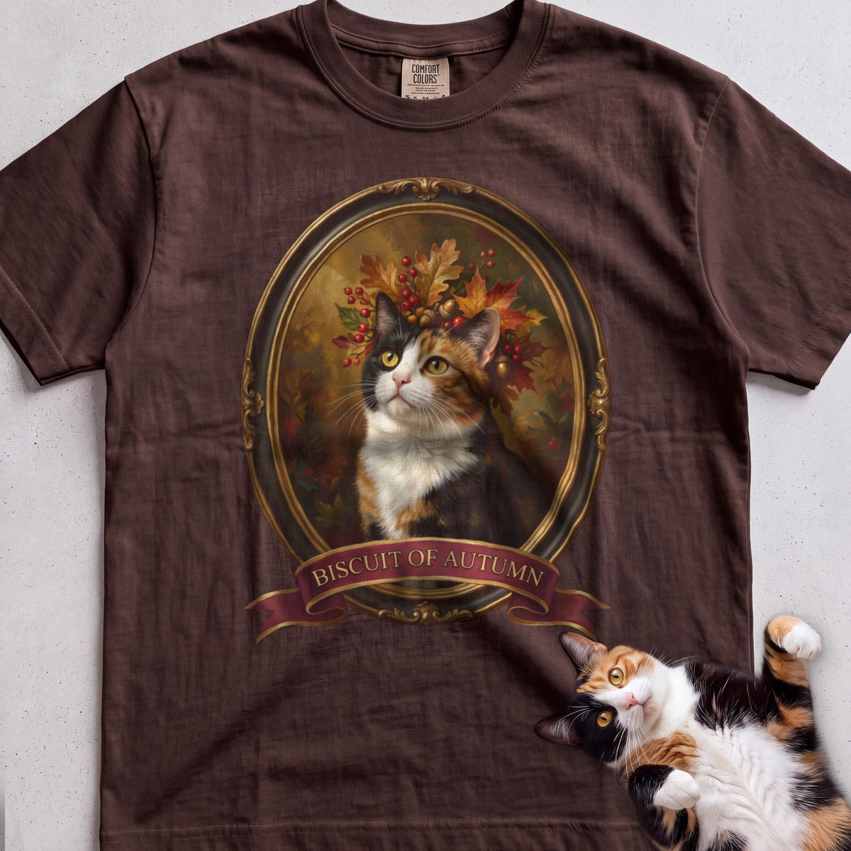 Personalized Crown of Autumn Leaves Cat T-Shirt - Espresso