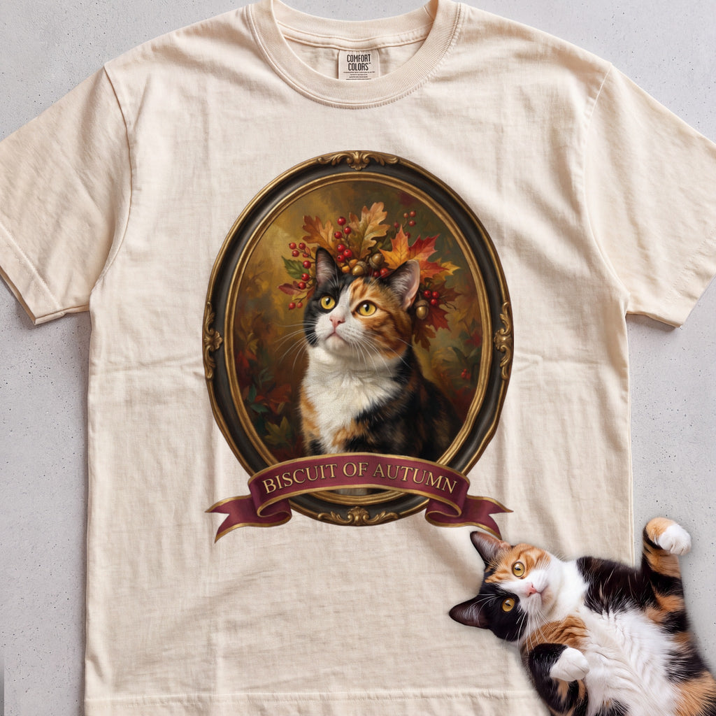 Personalized Crown of Autumn Leaves Cat T-Shirt - Ivory