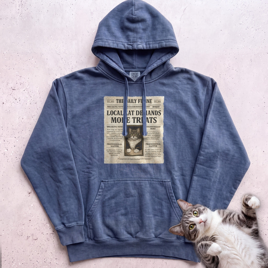Personalized Custom Cat Newspaper Hoodie - Denim