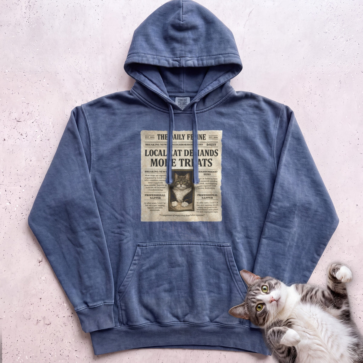 Personalized Custom Cat Newspaper Hoodie - Denim