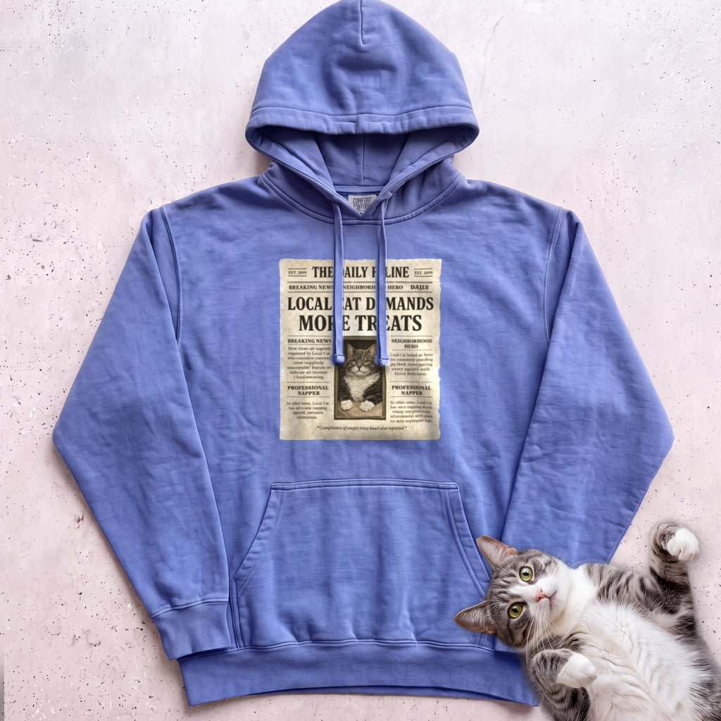 Personalized Custom Cat Newspaper Hoodie - Flo Blue