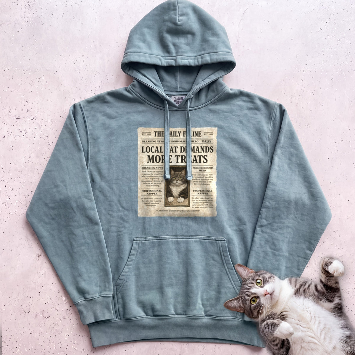 Personalized Custom Cat Newspaper Hoodie - Seafoam