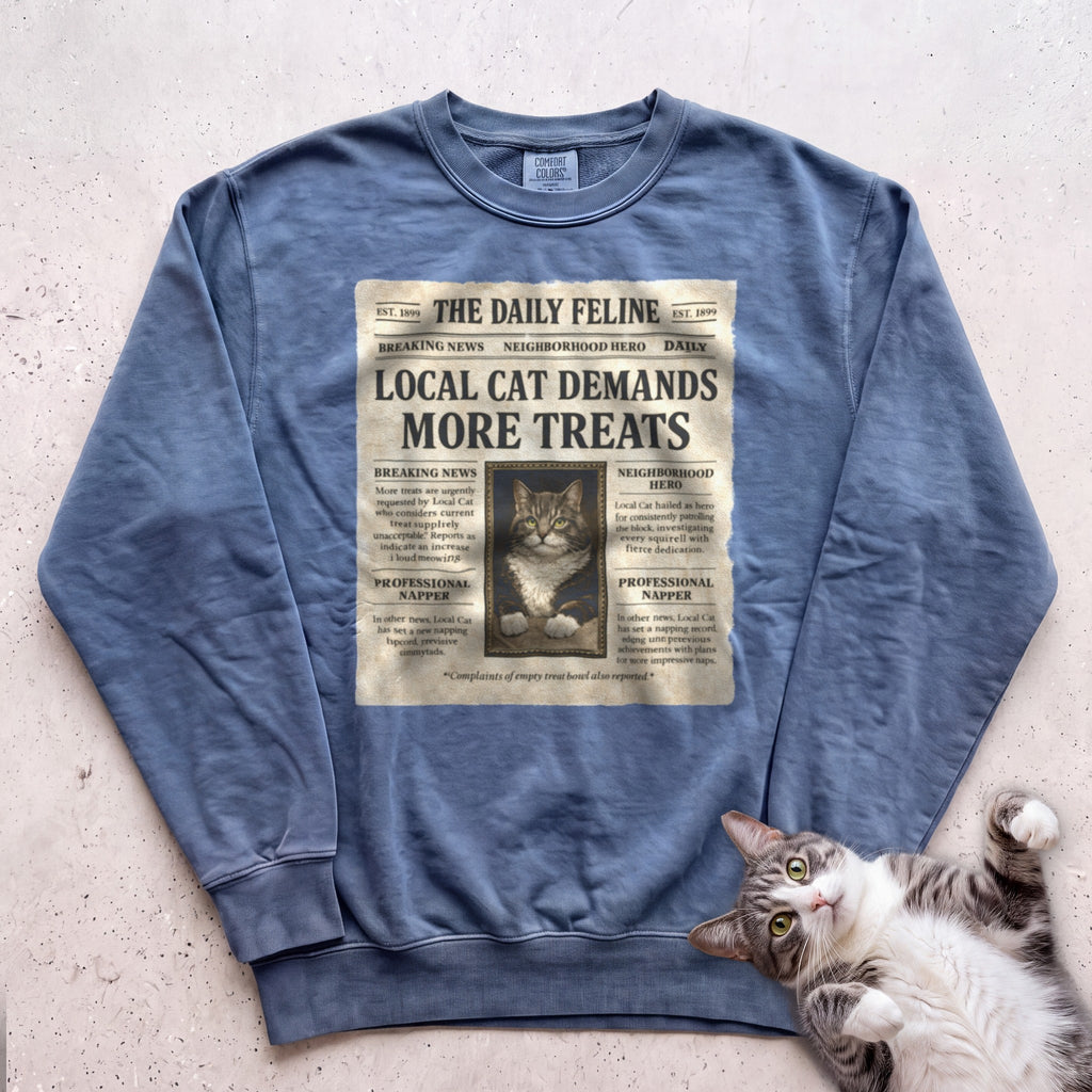 Personalized Custom Cat Newspaper Sweatshirt - Blue Jean