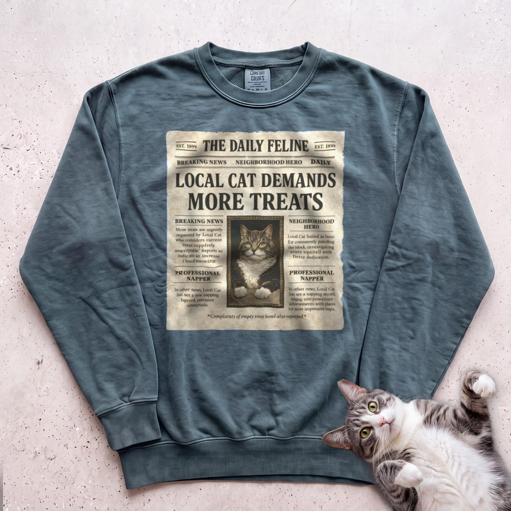 Personalized Custom Cat Newspaper Sweatshirt - Blue Spruce