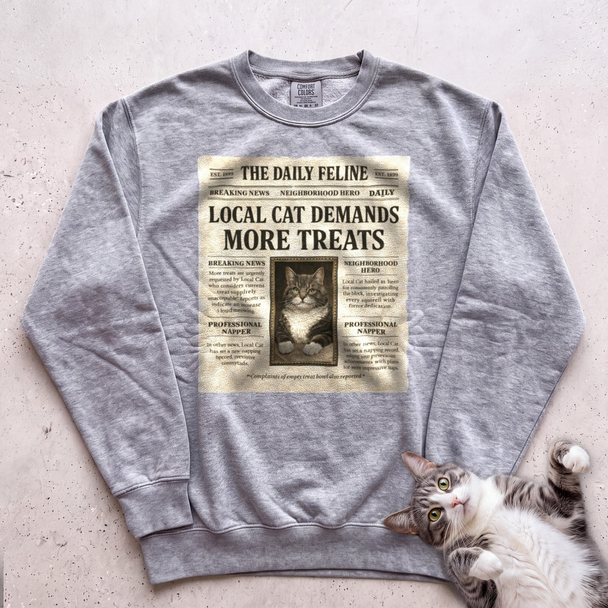 Personalized Custom Cat Newspaper Sweatshirt - Grey