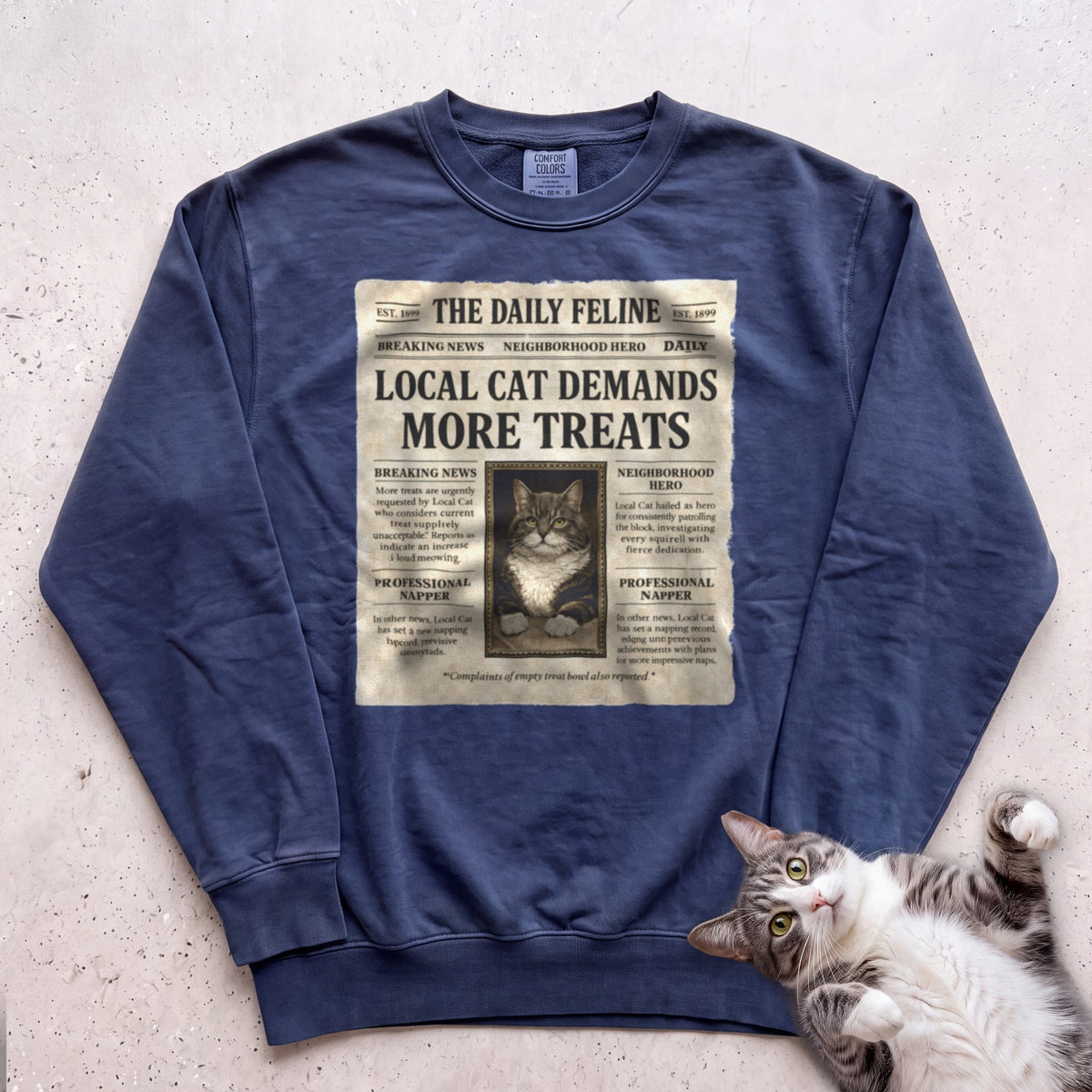 Personalized Custom Cat Newspaper Sweatshirt - True Navy