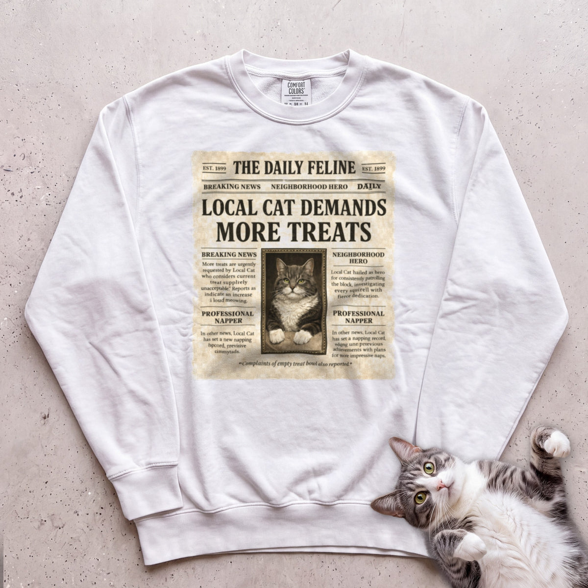 Personalized Custom Cat Newspaper Sweatshirt - White