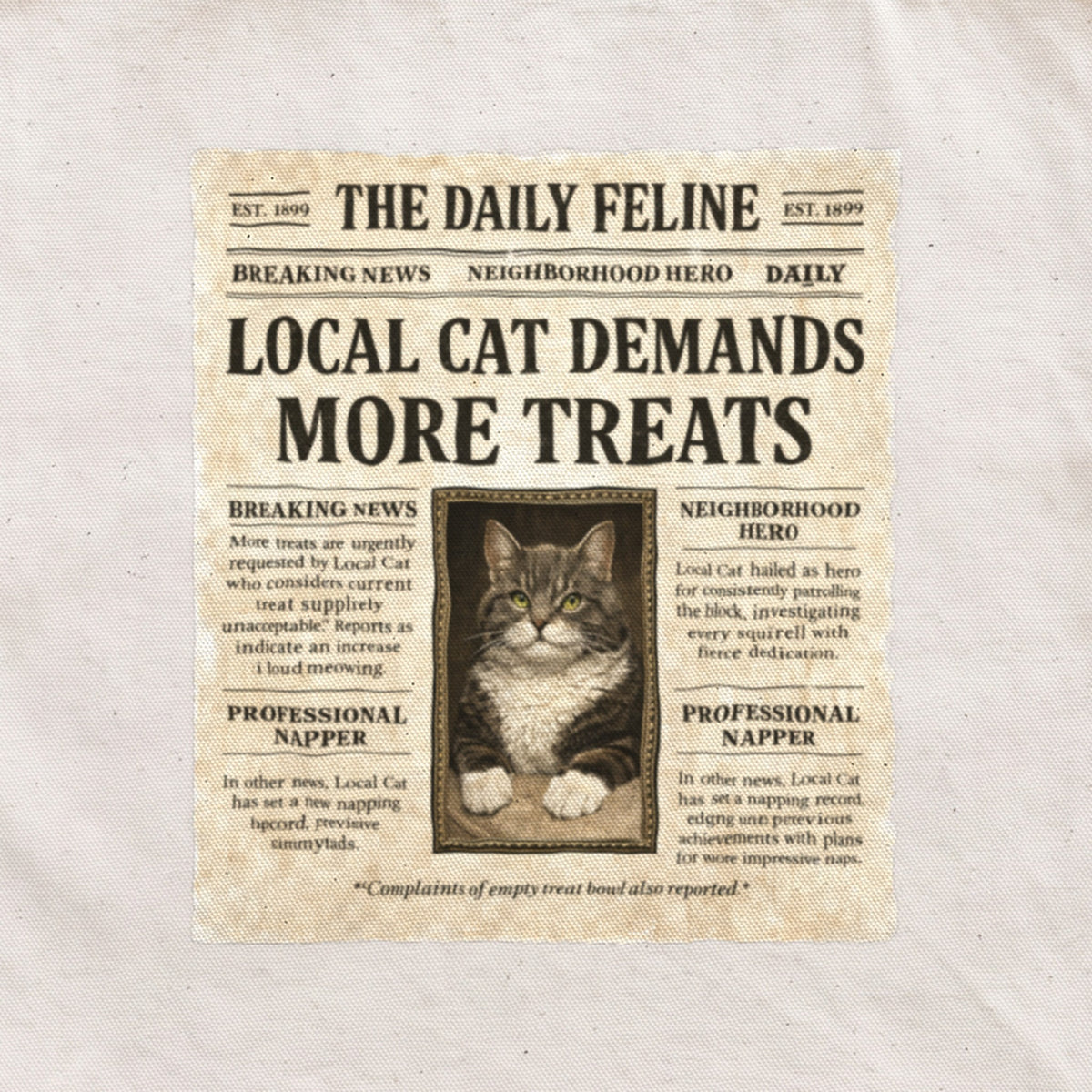 Personalized Custom Cat Newspaper Tote Bag - print detail