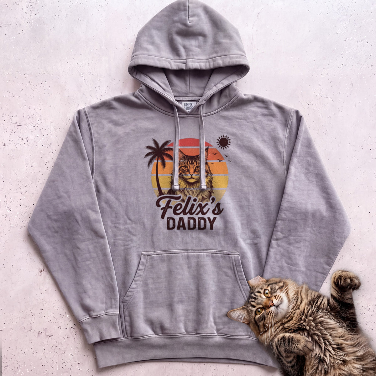 Personalized Custom Daddy Cat Hoodie - Grey