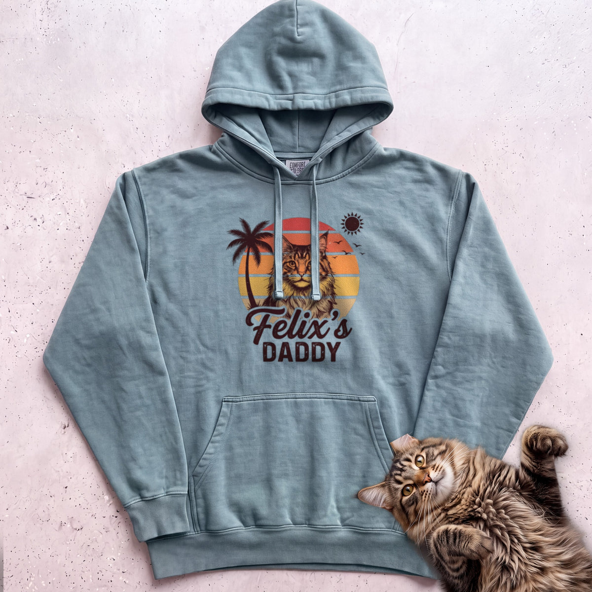 Personalized Custom Daddy Cat Hoodie - Seafoam