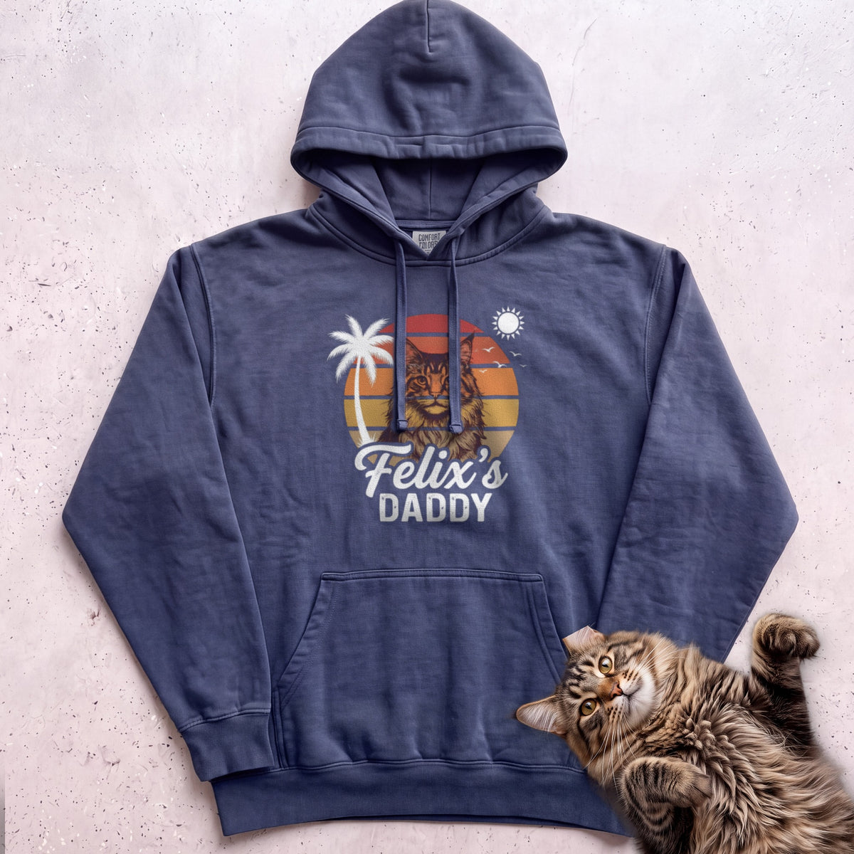 Personalized Custom Daddy Cat Hoodie - True Navy