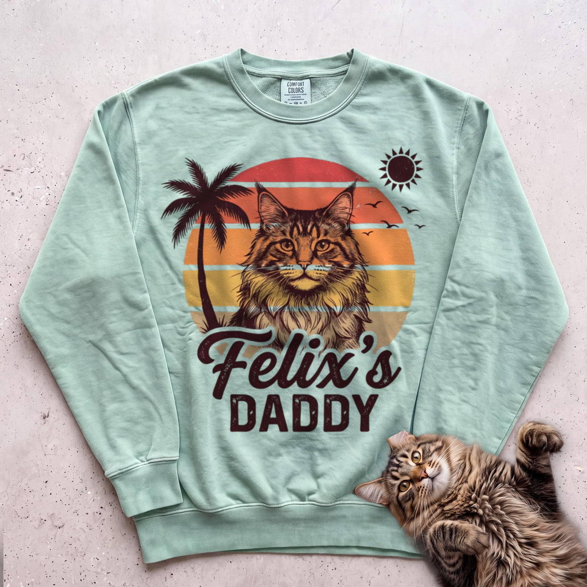 Personalized Custom Daddy Cat Sweatshirt - Light Green