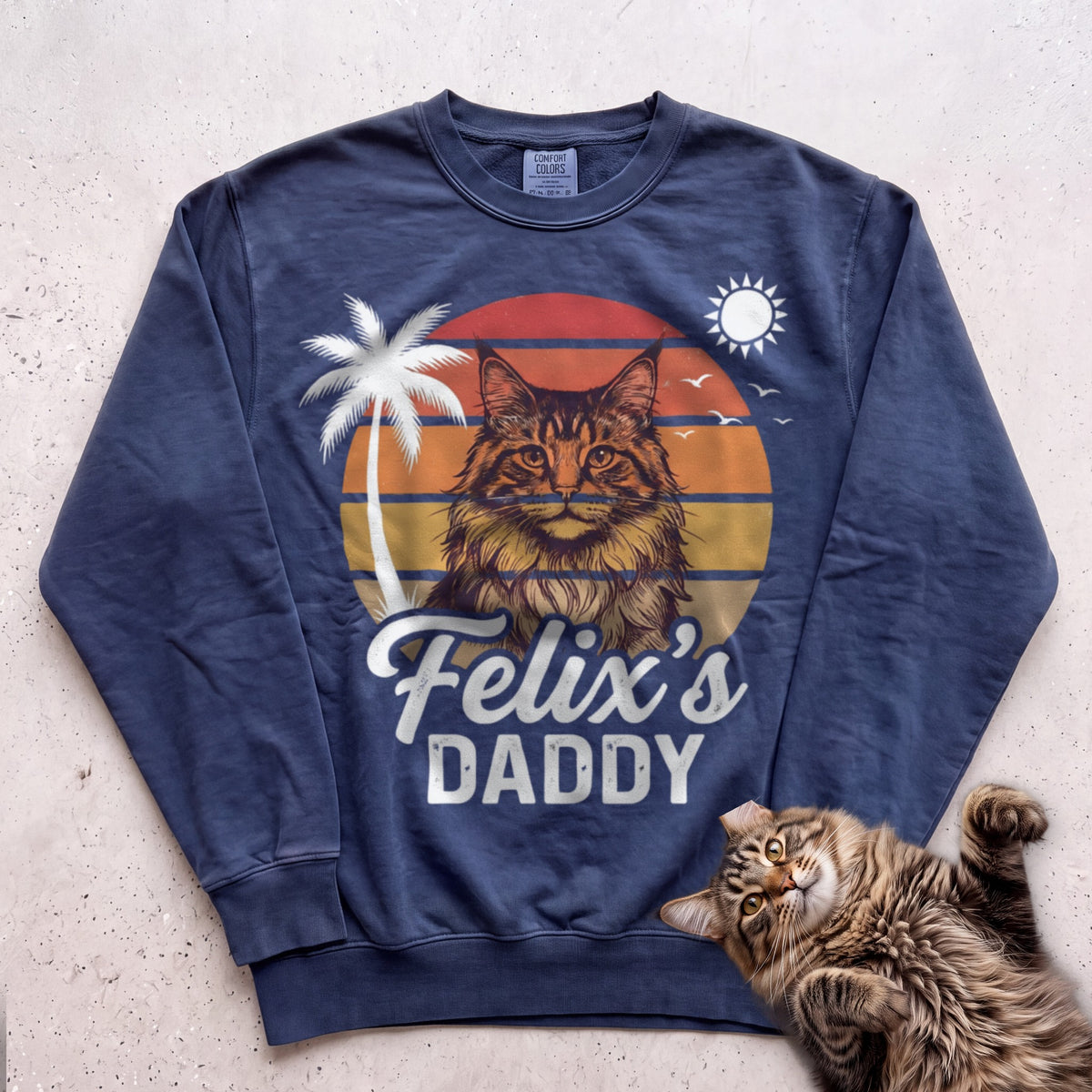 Personalized Custom Daddy Cat Sweatshirt - True Navy