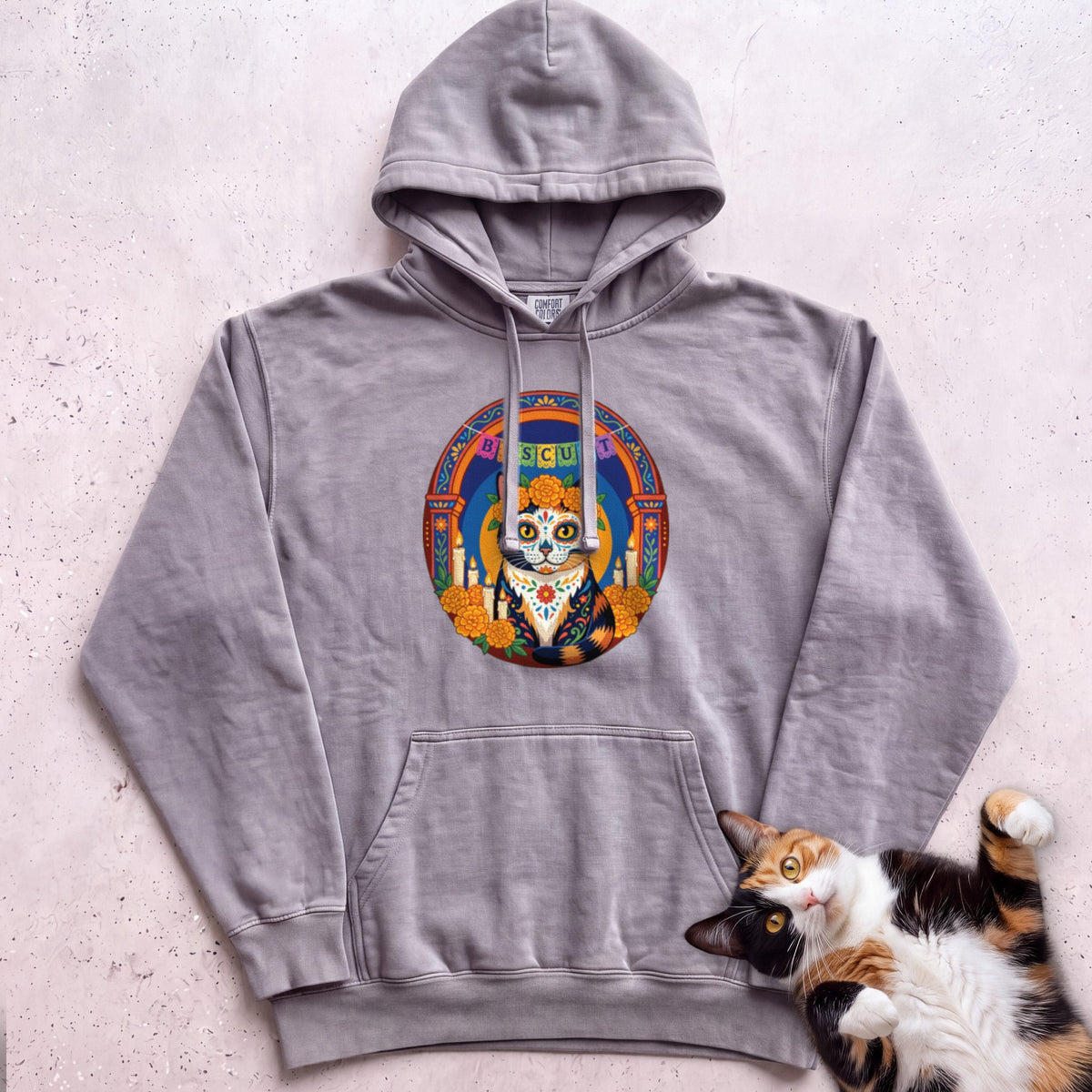 Personalized Día de Muertos Cat Hoodie - Grey