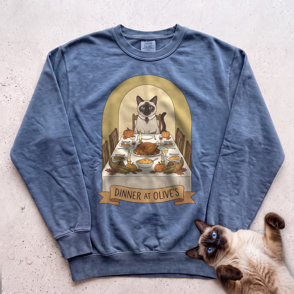 Personalized Dinner at the Cat's House Sweatshirt - Blue Jean