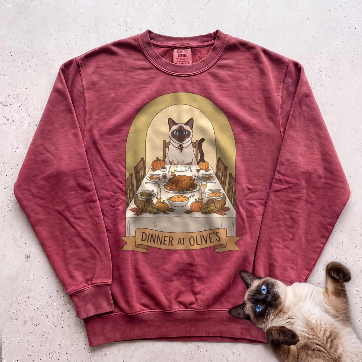 Personalized Dinner at the Cat's House Sweatshirt - Crimson