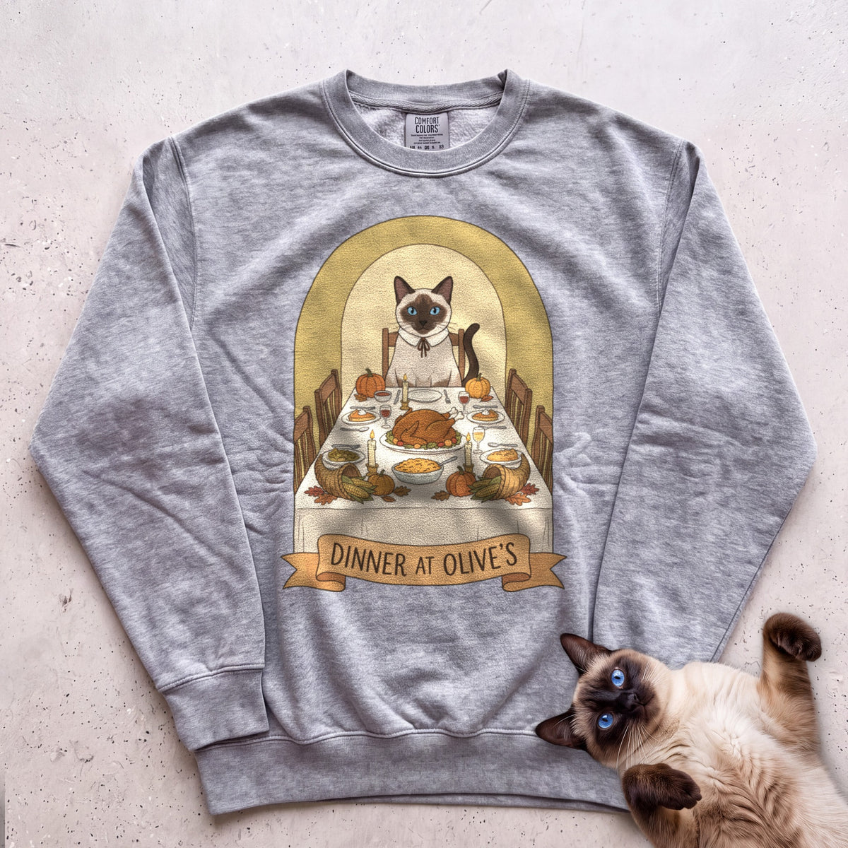 Personalized Dinner at the Cat's House Sweatshirt - Grey