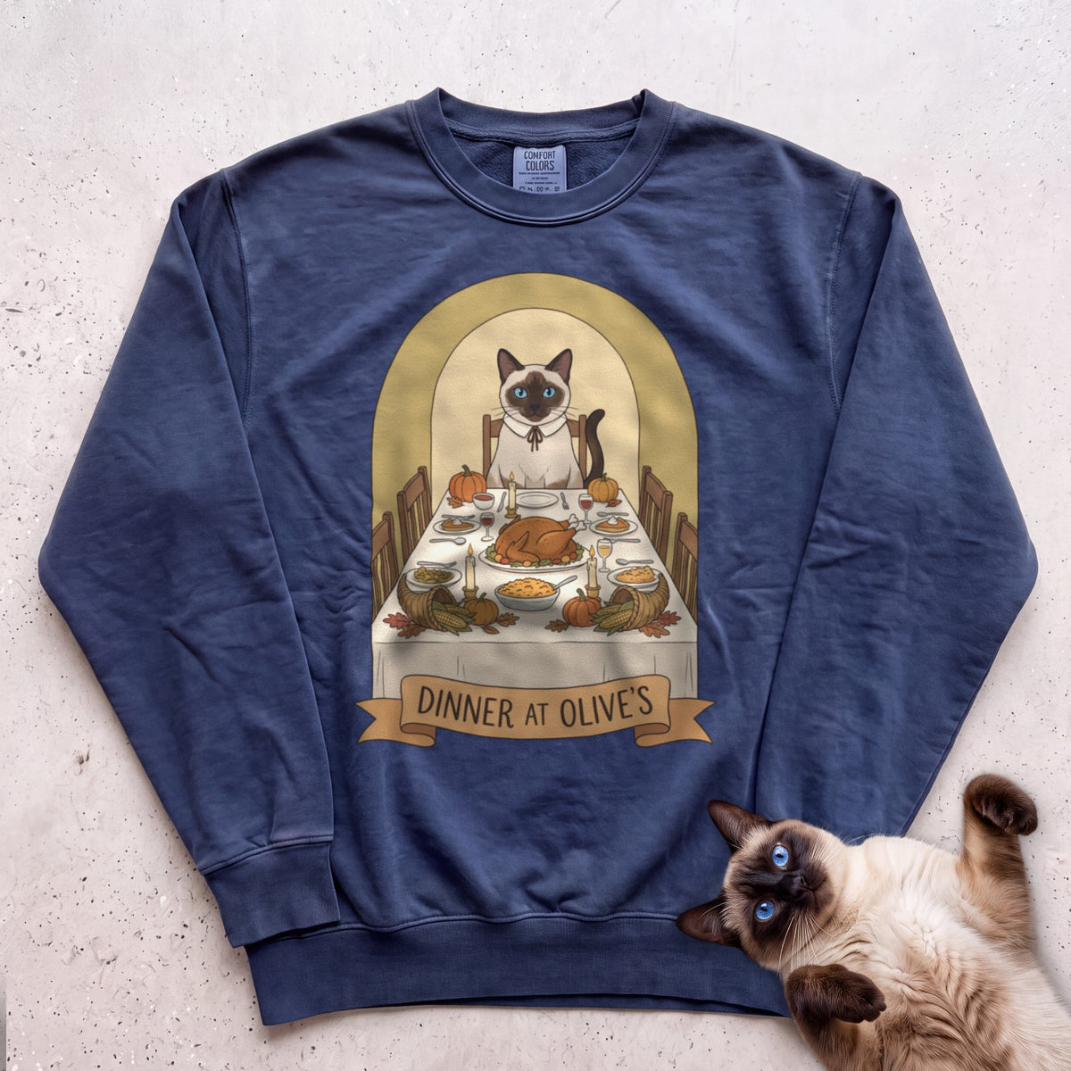 Personalized Dinner at the Cat's House Sweatshirt - True Navy