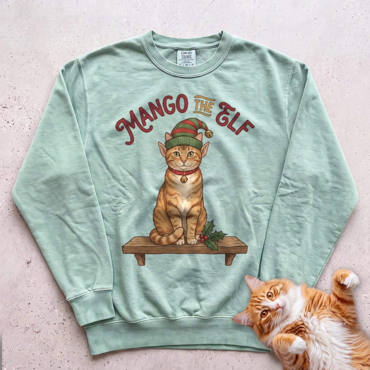 Personalized Elf Cat Sweatshirt - Light Green