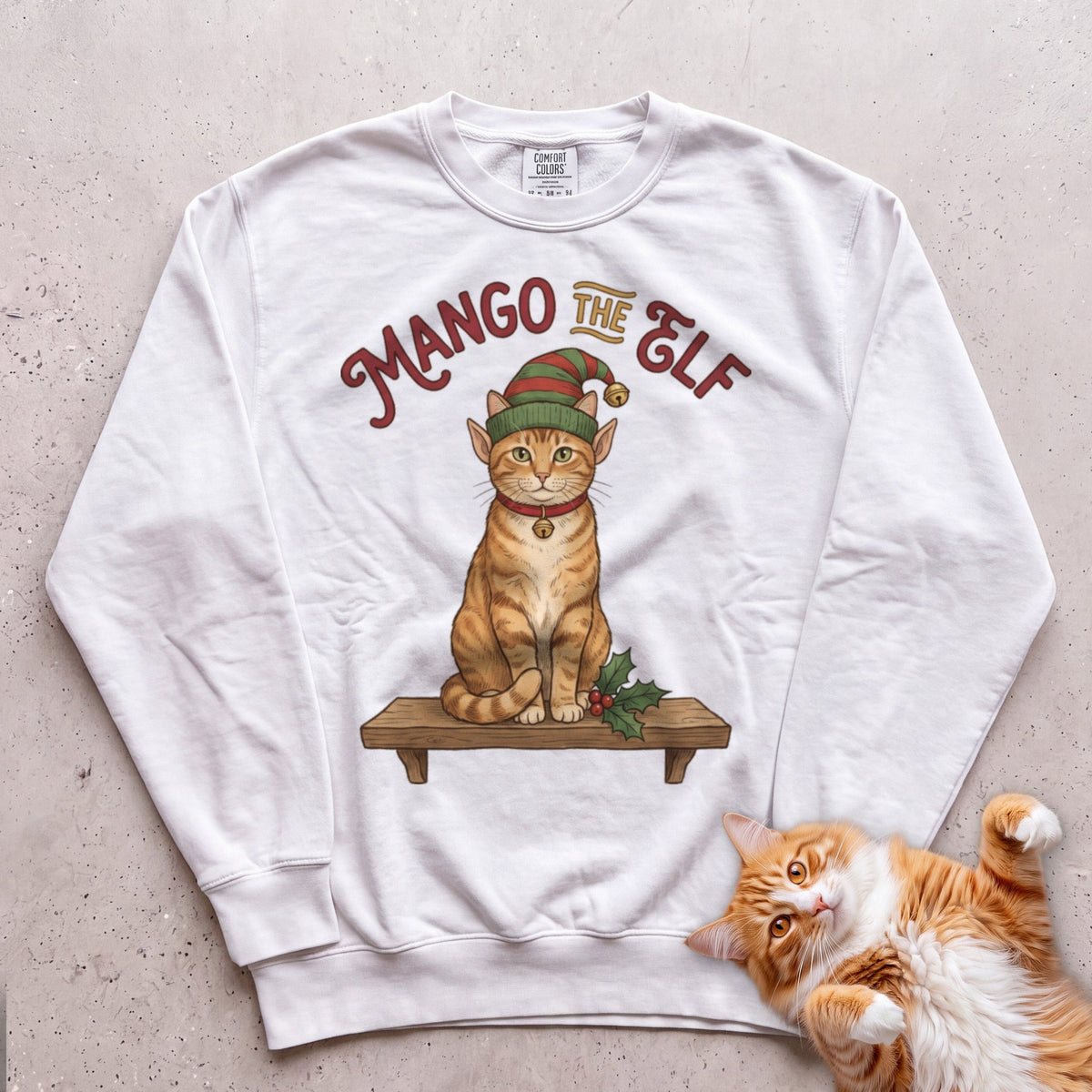 Personalized Elf Cat Sweatshirt - White