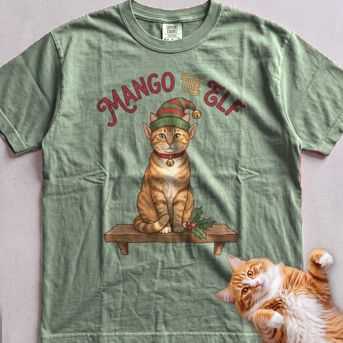 Personalized Elf Cat T-Shirt - Light Green