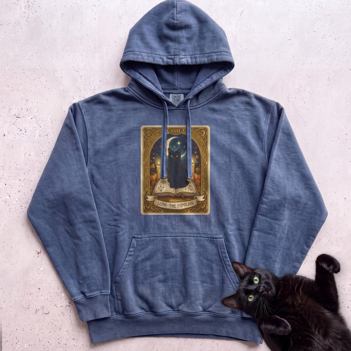 Personalized Familiar Tarot Cat Hoodie - Denim