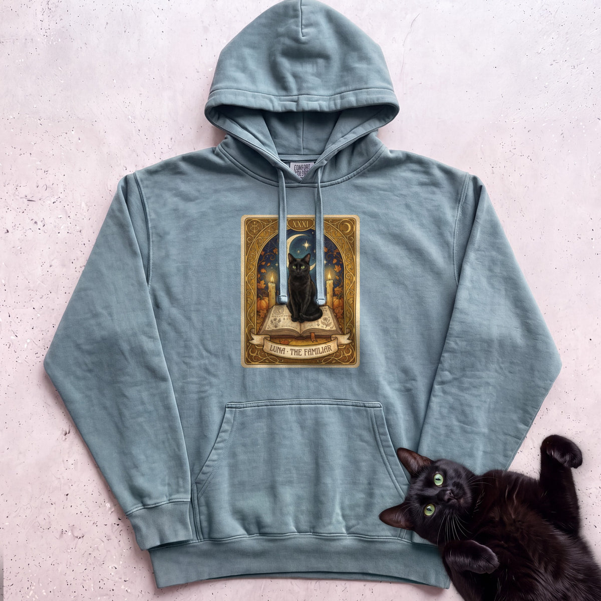 Personalized Familiar Tarot Cat Hoodie - Seafoam